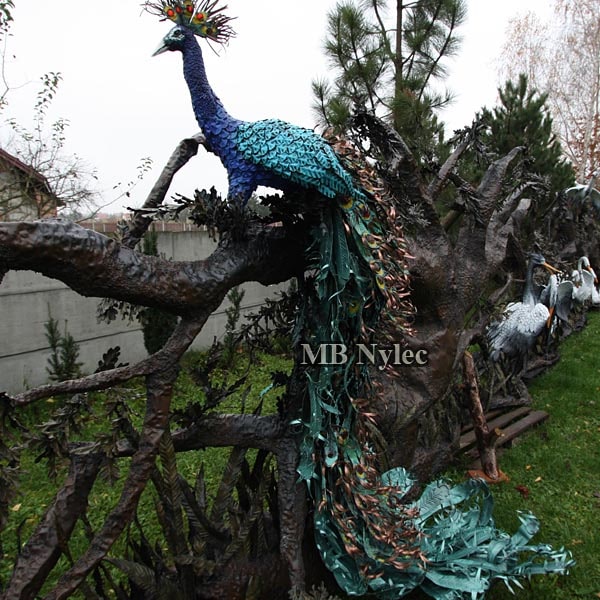 Peacock - sculpture in steel, copper and glass