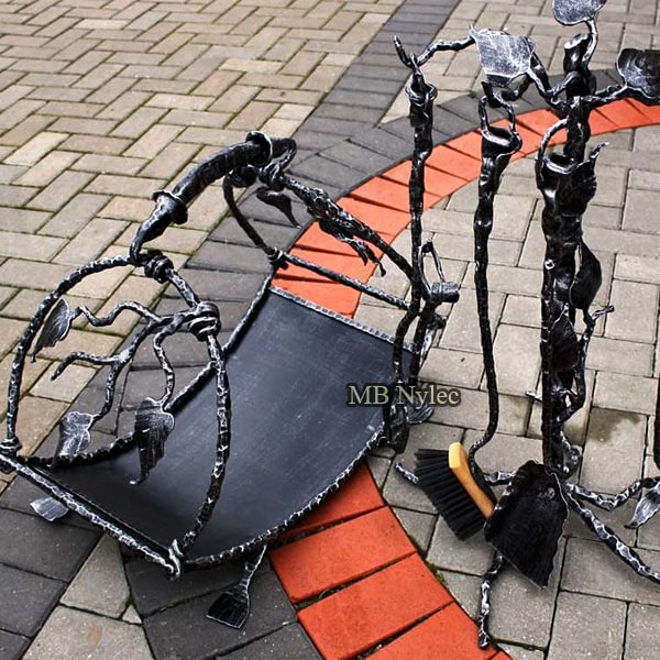 Forged metal fireplace set