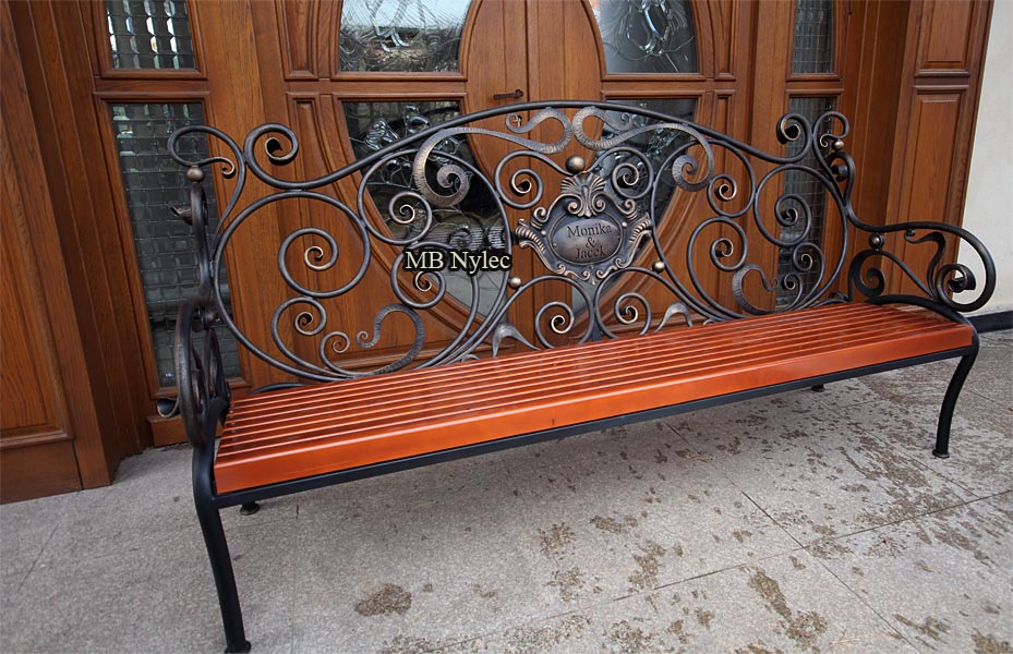 Forged garden bench with a coat of arms 